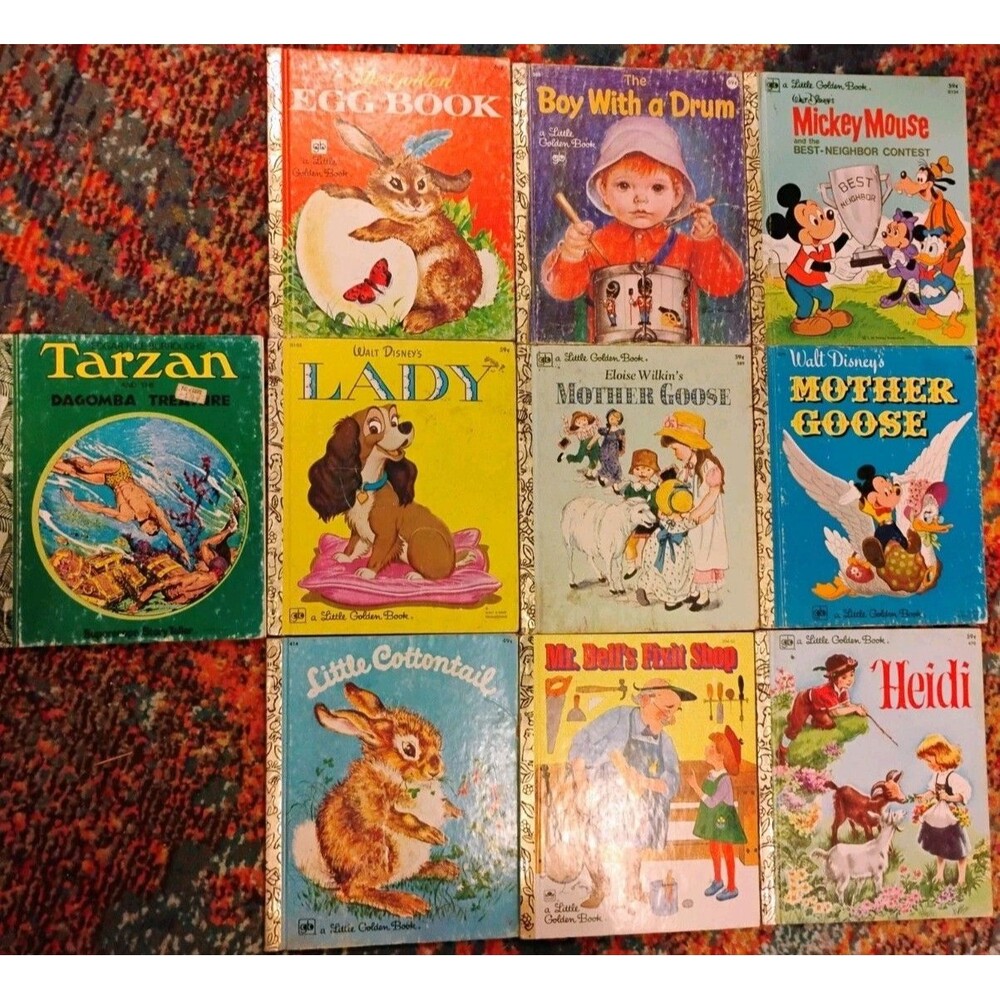 Lot of 10 Vintage Little Golden Books Disney Mickey Mouse Lady Tarzan Heidi